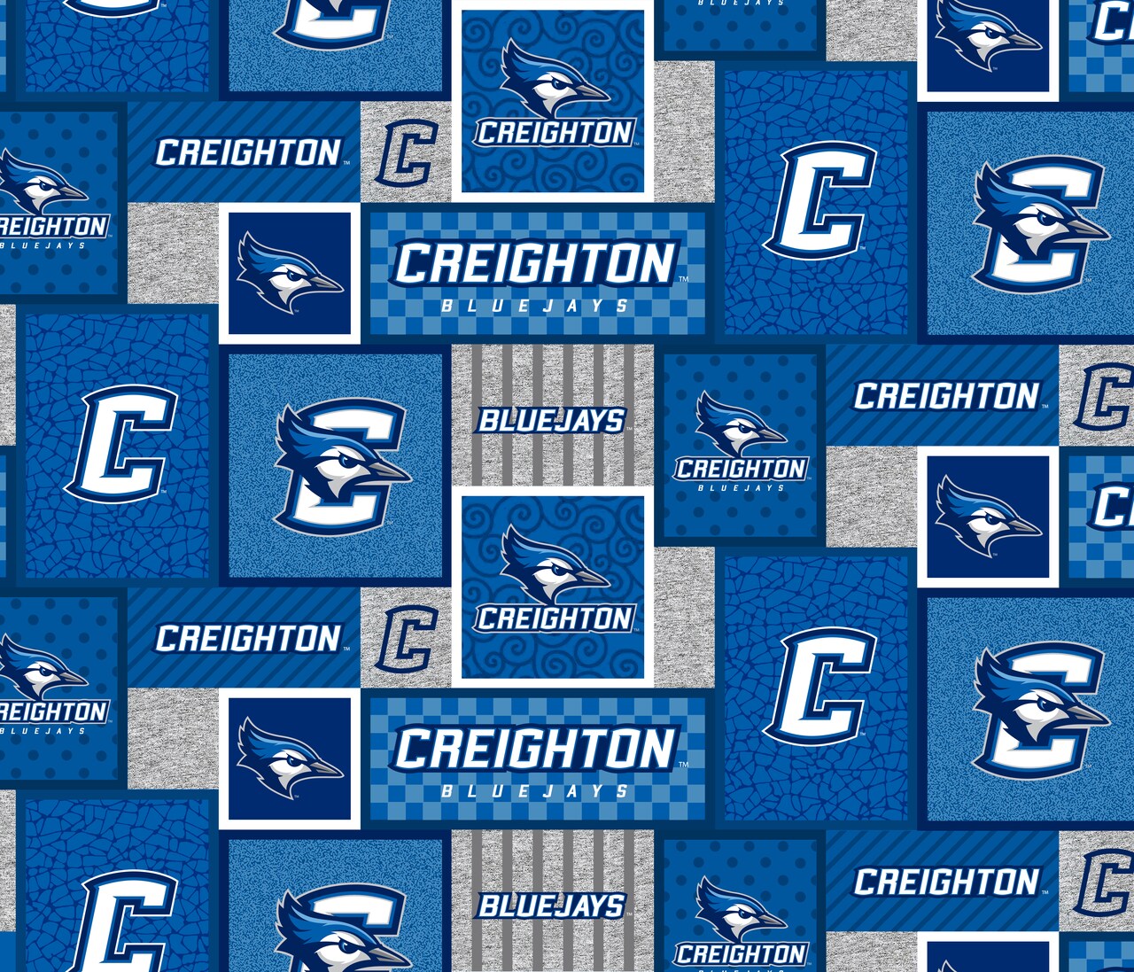 Sykel Enterprises-Creighton University Fleece Fabric-Creighton Bluejays College Patch Fleece Blanket Fabric-Sold by the yard